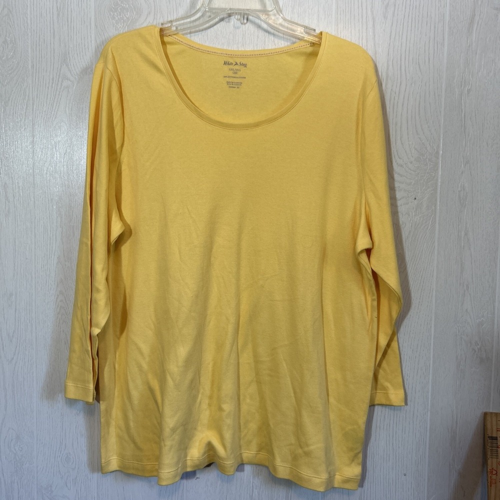 White Stag XXL Yellow Scoop‎ Neck 3/4 Sleeves Knit Top